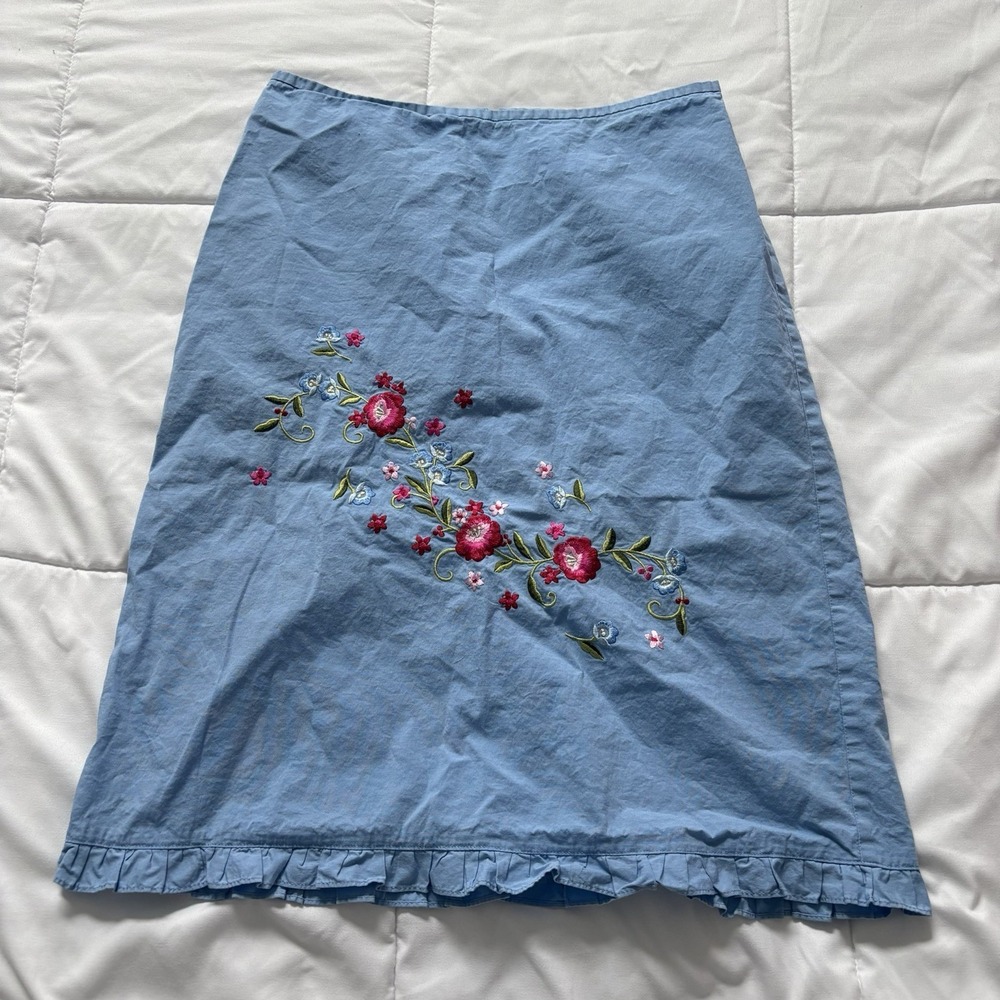 Vintage 90s Skirt Womens 10 Blue Floral Feminine Dainty Fairy Cottagecore Y2K